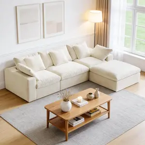 【2 Boxes Shipping】HipyMo 120" L Shape Cloud Couch Plus Modular Sectional Sofa with Wide Armrests and 8 Soft Throw Pillows, Cloud-Like Velvet, Deep Seat Sectional Couches for Living Room, No Assembly Required,3 Seater