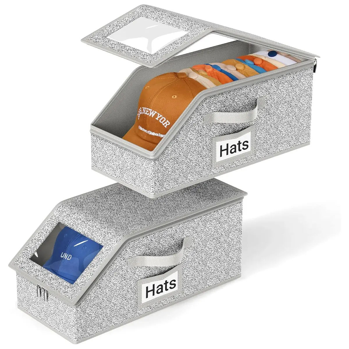 Multifunctional Multi-Hat Storage Boxes (1 or 2 PCS Stackable Cardboard Hat Box), Closet Storage for Men’s Snapback & Baseball Caps, Sturdy Organizer Holds Up to 12 or 24 Caps to Maintain Cleanliness
