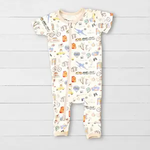 Bestaroo World Traveler Coverall – Baby Romper with 2-Way Zipper, Soft Bamboo & Spandex, Cozy Snug Fit, Whimsical Prints, Easy Diaper Change, All Sizes