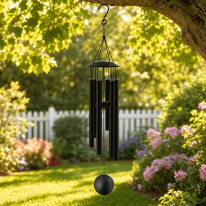 Deep Tone Wind Chimes for Outside, 47 Inch Large Black Metal Wind Chime Outdoor, 6 Tuned Aluminum Tubes Windchimes, Sympathy Memorial Gift for Loss of Loved One, Garden Patio Porch Balcony Decor, Housewarming Birthday Gift for Mom Women