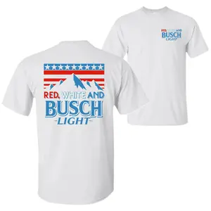 Red, White, and Busch Light TShirt – 2-Sided Patriotic Beer Graphic, Unisex Classic Cotton Crewneck Shortsleeve Top Casual Tee for Men & Women Made in USA Menswear