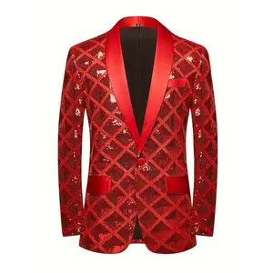 Men's Shiny Sequined Three-dimensional Pattern Party Suit Single-breasted Suit Jacket