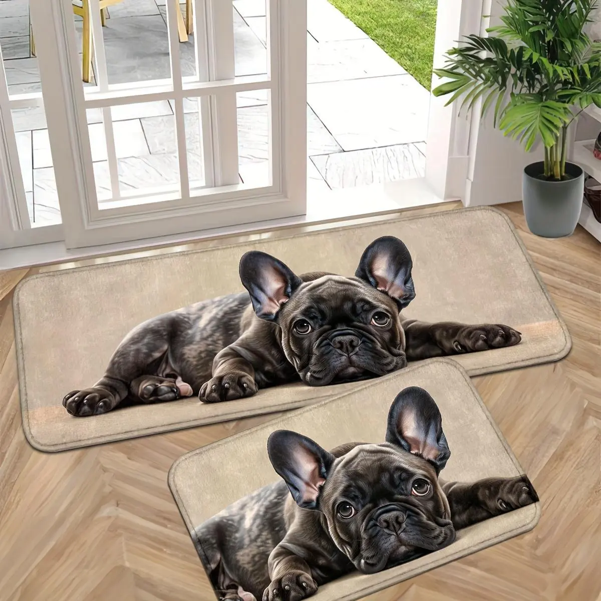 Charming French Bulldog Door Mat - Non-Slip, Machine Washable Entrance Rug for Kitchen, Bathroom & Laundry Room, Novelty Print Doormats, Adorable Look