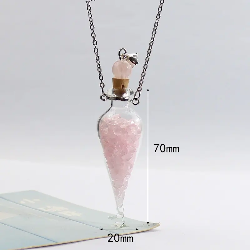 Pink crystal long water droplet glass ne