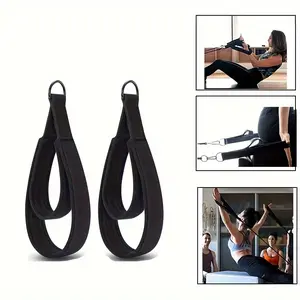 2-Pack Heavy Duty Yoga Pilates Straps - Adjustable Wrist/Calf Straps, Suitable for Pilates, Yoga, Weightlifting, Core Exercises - Non-Slip Fitness Straps, Home or Personal Training (Black/Gray), Sports Accessories, Foot Loop Design, Durable Fabric