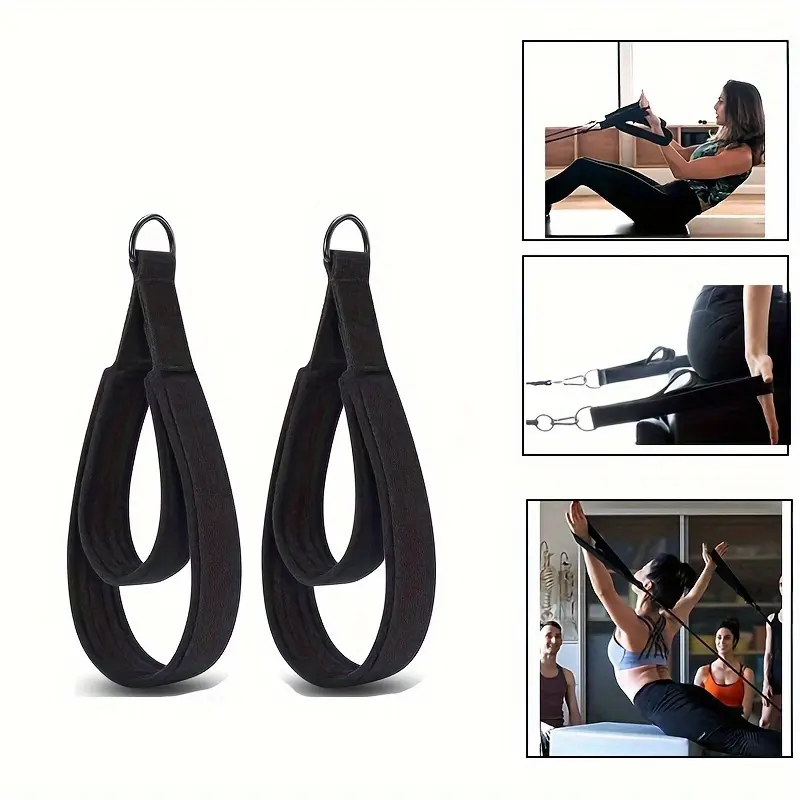 2-Pack Heavy Duty Yoga Pilates Straps - Adjustable Wrist/Calf Straps, Suitable for Pilates, Yoga, Weightlifting, Core Exercises - Non-Slip Fitness Straps, Home or Personal Training (Black/Gray), Sports Accessories, Foot Loop Design, Durable Fabric