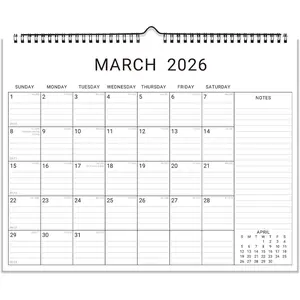 2026 Wall Calendar 12-Month January 2026 to 2027 14.8”x11.5” Monthly Organizer Horizontal Blank Simple Spiral Bound Hanging Calendar with Lines for Family Home Kitchen Office White