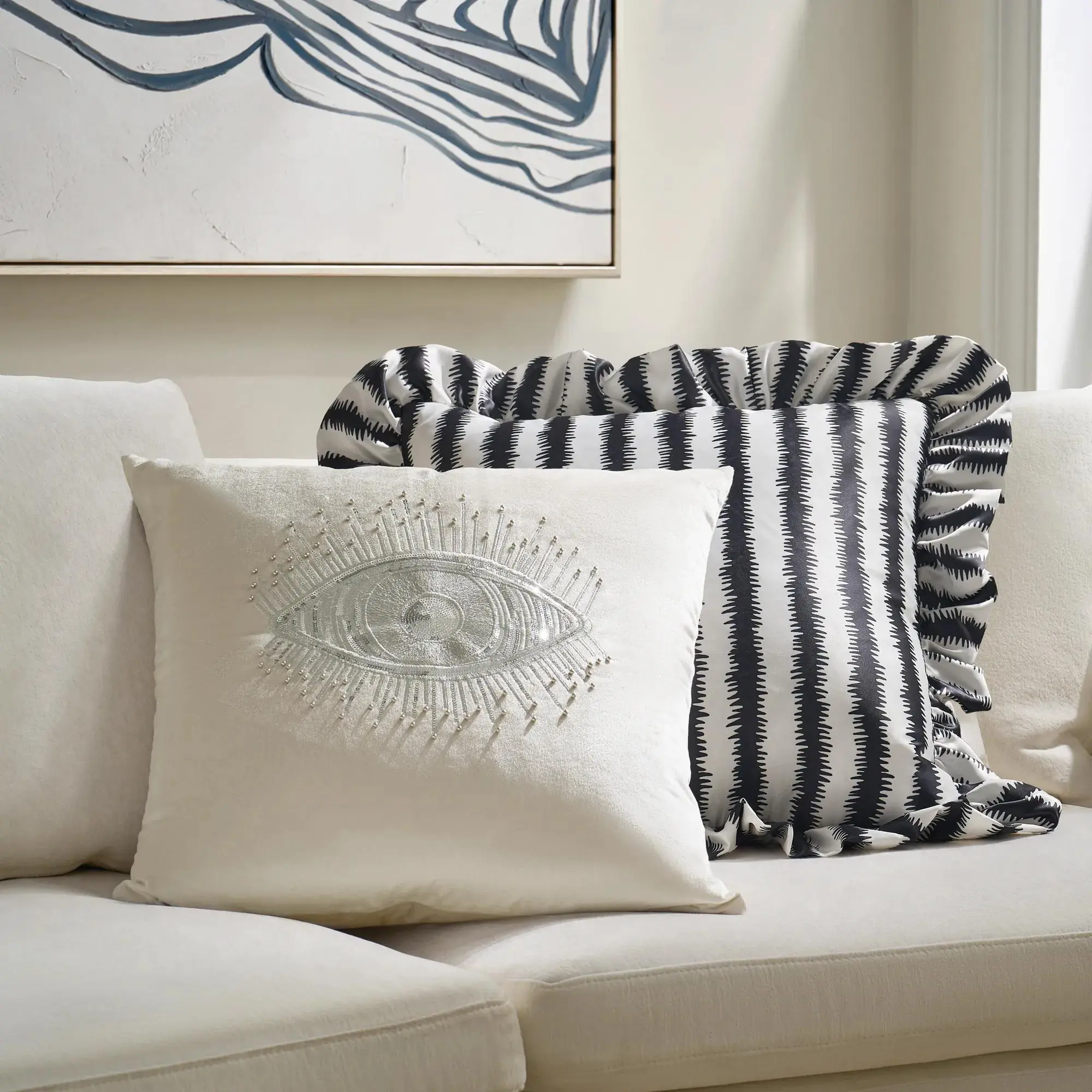 Z Gallerie Glam Eye Embellished Velvet Pillow 20" - Alabaster