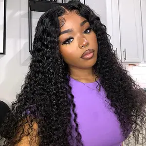 100% Human Hair Glueless HD Lace Front Deep Wave Wig - Unisex, Adjustable, Multi-Size (7×6 & 13×6), Long Curly Virgin Hair, Natural & 99J Burgundy Colors, Easy Daily Wear