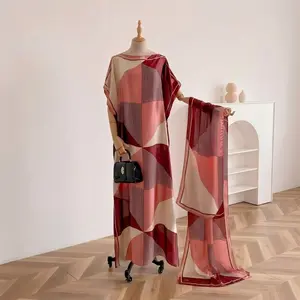 MooMoo Women's Colorblock Print Long Scarf & Poncho Set, Casual Soft Comfortable Shawl for Beach Vacation, Fashion Accessories for Women & Girls, Swimwear Coverups boho casual shawl dress