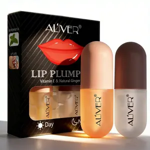 ALIVER Day and Night Dual-Effect Lip Plumping Set, 2 pieces per box, with mint added, providing a refreshing sensation, suitable for lip lines, moisturizing the lips, creating a sexy pout, lip mask, lip balm