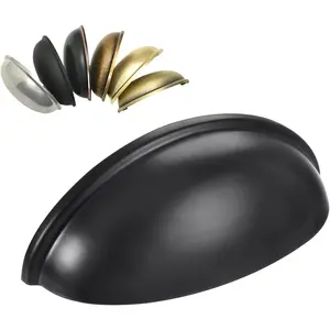 5 Pack Drawer Bin Cup Pulls Dresser Pulls for Cabinets Matte Black - 3 Inch Hole Centers Furniture Handles,Kitchen Cabinet Hardware
