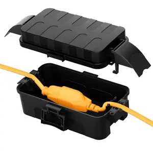 RESTMO Outdoor Electrical Box with Detachable Shield Covers, IP55 Waterproof Plug and Outlet Cover, Extension Cord Protector for Christmas Lights, Garden, Holiday Decorations – Black