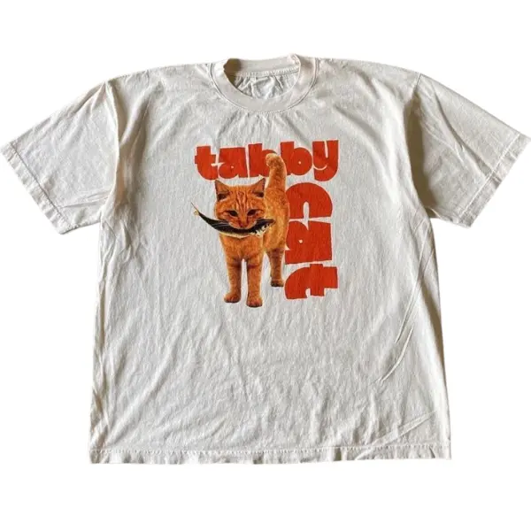 Funny Y2K Tabby Cat Graphic Tee - Vintage Graphic Tee – Unisex S-3XL – Menswear & Womenswear – Streetwear Tops – Casual Cotton Crewneck Shortsleeve T-shirt