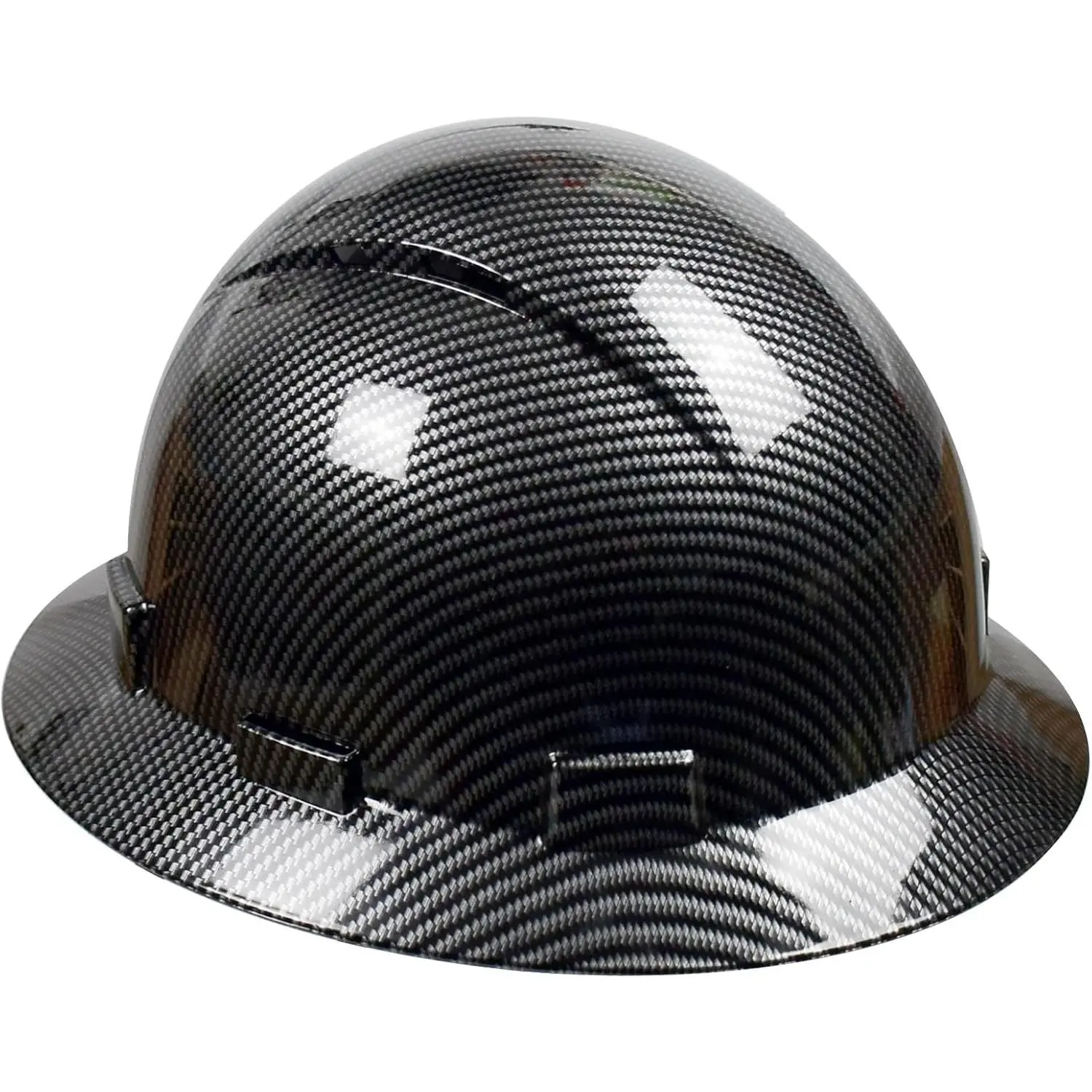 Full Brim Construction Helmet with Carbon Fiber Pattern, Lightweight HDPE with 6-Point Adjustable Ratchet Suspension, Vents & Accessory Slots for Construction & Forestry, Constructionhelmet, Safetyequipment, Industrial, Rescue