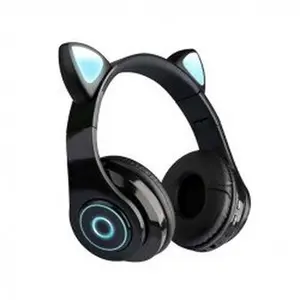 Kik_Bluetooth Wireless Cute Cat LED Foldable Headphone Headset with Built in Mic for Adults Children Work Home School for Universal Cell Phones, Laptop, Tablet, and More (Black)