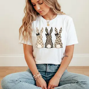 Neutral Easter Bunnies Tshirt Leopard Checkered Patterns Coquette T-shirt