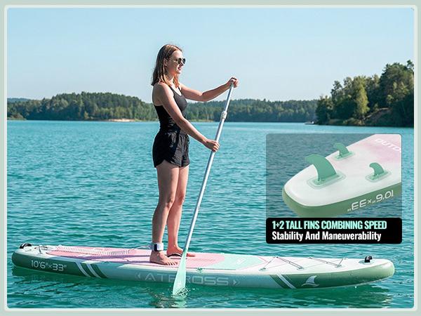 [Father's Day]10'6'' x 33'' Extra Wide Inflatable Paddle Board with Kayak Seat, 400LBS Capacity Stable SUP Board, Non-Slip EVA Deck, Complete Accessories Kit for Adults, Beginners, Yoga, Fishing & Family Fun,ATPROSS