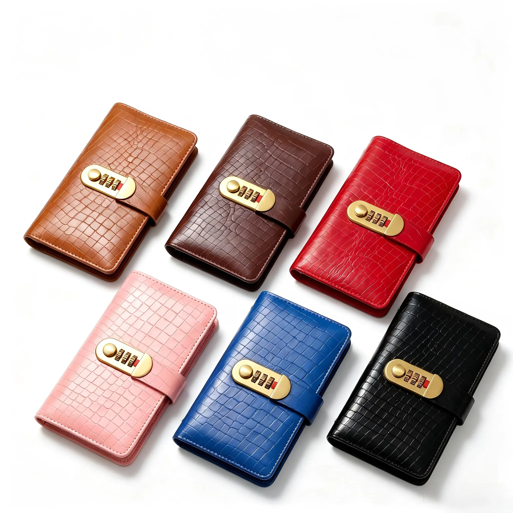 Texture PU Leather Password Lock Notebook Journal, Long A5 Code Lock Diary with Multi-Card Slot Secret Writing Planner, Privacy Protection Locked Notebook for Teen Girls Students, 6 Colors