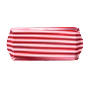 Red Stripe Melamine Tray Reusable Party Platter for Snacks, Appetizers & Desserts