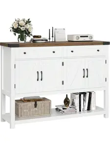 Buffet Sideboard Cabinet With Storage, 47.2" Modern Farmhouse Coffee Bar With 2 Drawers And 2 Cabinets, Console Table With Barn Doors And Shelf For Kitchen, Dining Room, Living Room 47.2" Farmhouse Console Table With 4-