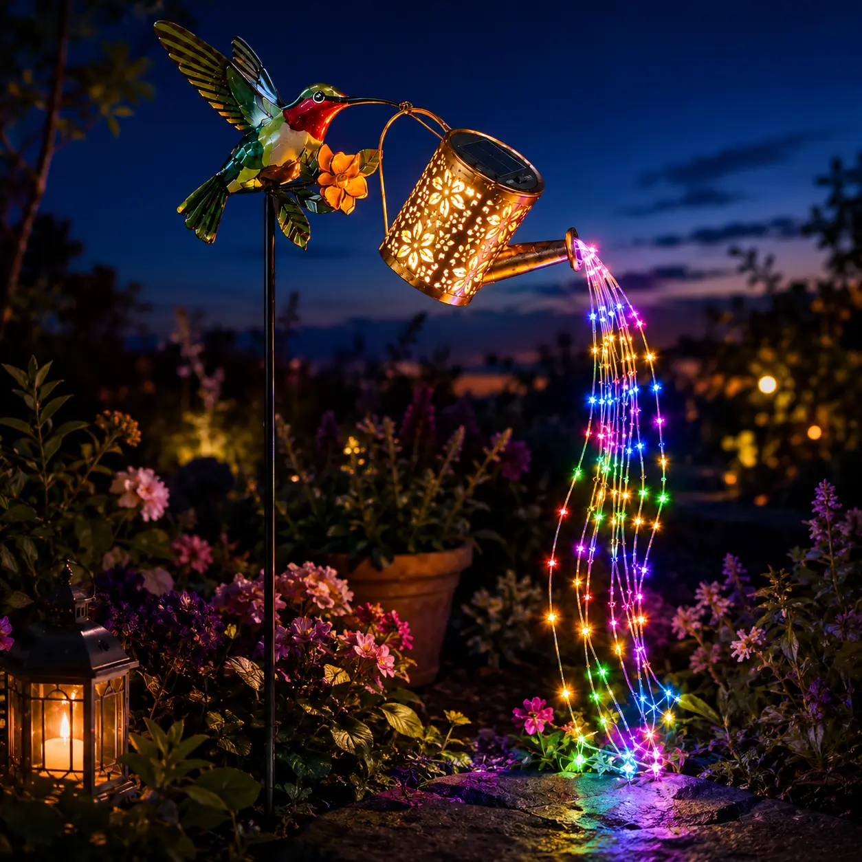 Solar LED Hummingbird Metal Water Jug Lights - Cool Outdoor Stuff, Outdoor Chandeliers, Home Improvement Decor for Halloween Courtyards, Gardens