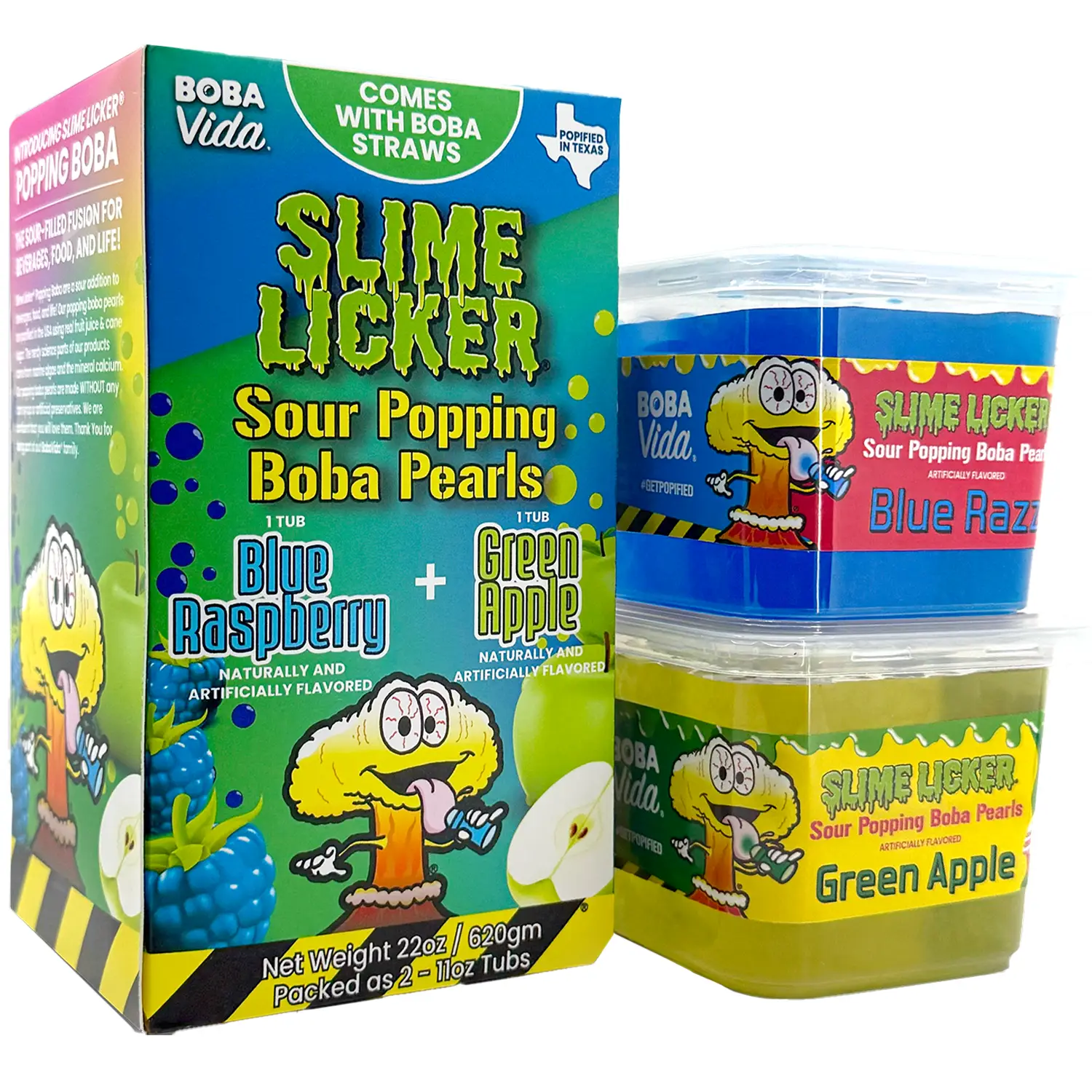 Slime Licker by BobaVida Blue Raspberry & Green Apple Sour Popping Boba Pearls | No Corn Syrup Fruit Boba Pearls | Popping Boba For Drinks & Desserts