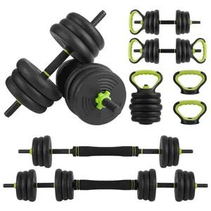 Adjustable Dumbbell and Kettlebell Set, 44lbs/33lbs Weight Used as Kettlebells, Barbell, Push up Stand for Home Gym, Green and Black, Round Head