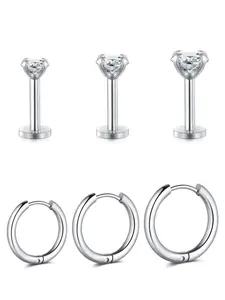 16g Threadless Flat Back Earrings, Hypoallergenic Cubic Zirconia Push in Threadless Earrings, Stainless Steel Conch Earring Hoops, Tragus Earrings