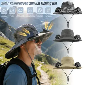 【FathersDayGift】Solar Powered Cooling Fan Hat  Waterproof & Sweatproof Double Fan Sun Hat for Fishing, Hiking & Outdoor Activities