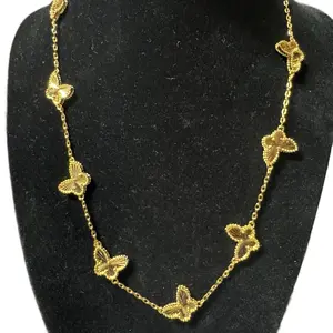 10 Clover butterfly  Necklace 18 Inch Long in Silver Sterling and Yellow Gold Filled clover jewelry christmas gift fashion jewelry cute jewelry inspirational christian lucky wife necklace girlfriend accessory girl jewelry daily jewelry women