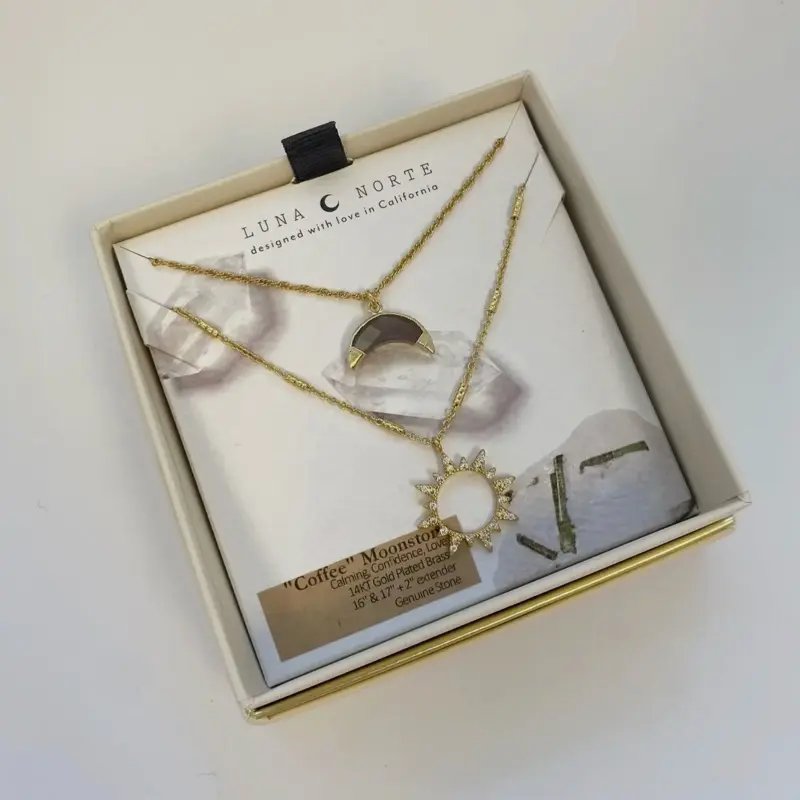 Live by the sun love by the moon 14k P coffee moonstone necklace set