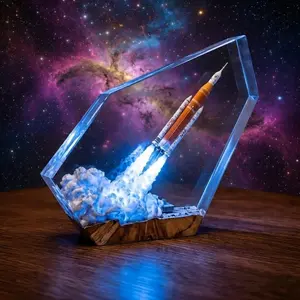 3D Resin Rocket Launch Sculpture Acrylic Display Space Shuttle Model Home Decor Desk Ornament Unique Gift for Space Lovers Office Shelf Decoration Modern Art Piece