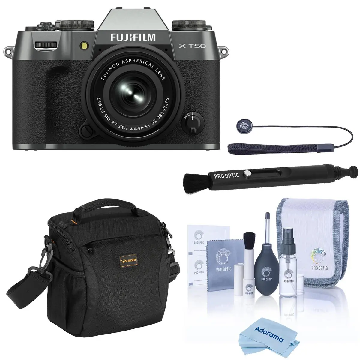 Fujifilm X-T50 Mirrorless Camera with XC 15-45mm Lens Bundle + Lens Cap Tether, Cleaning Kit, Microfiber Cloth, Lens Pen Cleaner & Alpine 140 Shoulder Bag