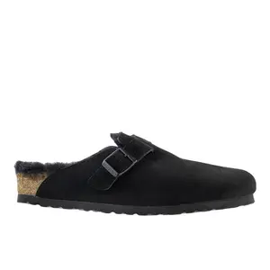 BIRKENSTOCK Womens Boston Shearling Suede Leather Clogs Casual - Black