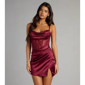 Hillary Satin Corset Lace-Up Mini Dress
