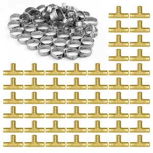 fathersdaygift  VEVOR Pipe Fittings, 1/2 50PCS Brass Pipe Fittings, Clamp-style Tee Pipe Connector Brass Air Fittings, Heavy Duty Plumbing Fittings Tube Adapter for Heating/Shower Systems, Outdoor Water Pipes