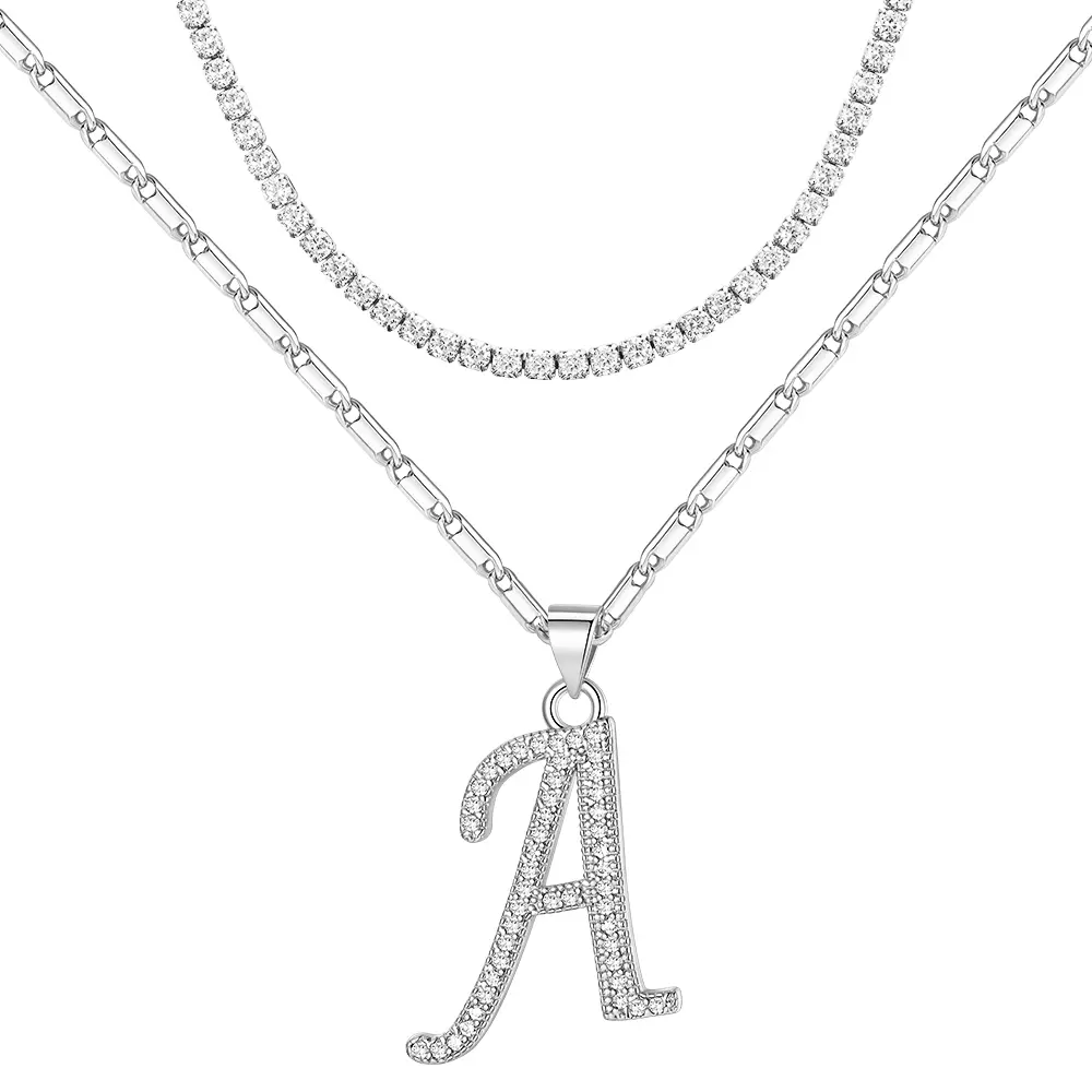 Initial Necklace Set-Steel