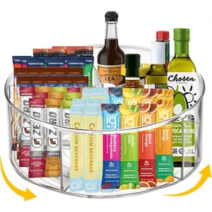 Clear Acrylic Drink Packet Organizer 11.7" x 11.7" x 4.5", 360° Rotating Carousel Lazy Susan Bins Turntable 5-Compartment Dividers for Fridge Pantry Powdered Drinks Snacks