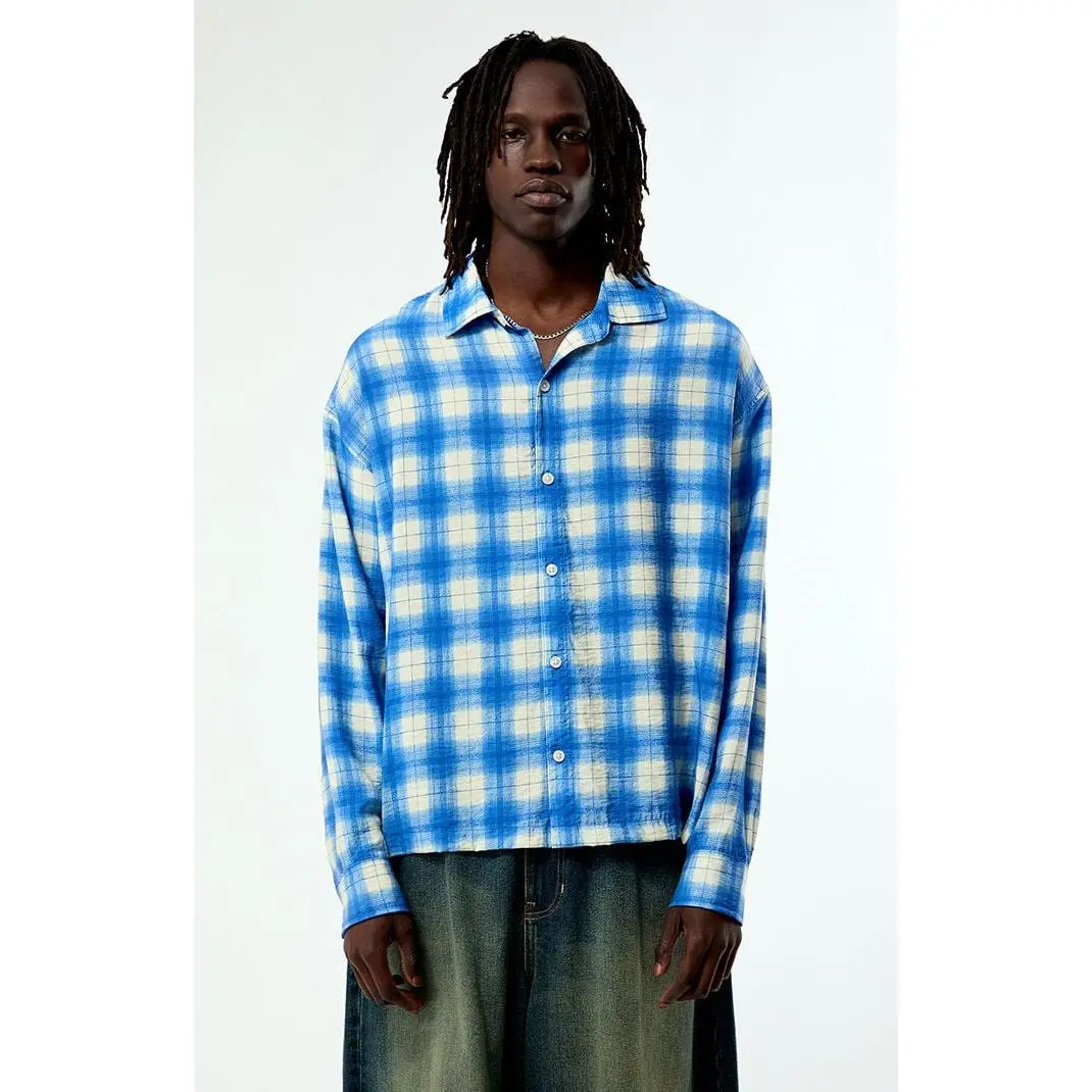 Pacsun Men's Blue Plaid Sandy Long Sleeve Shirt