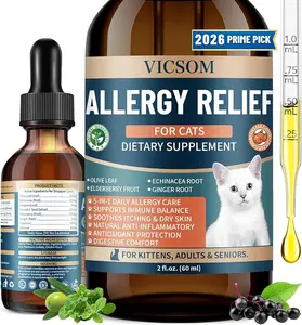 VICSOM Cat Allergy Support Liquid Drops - 60ml | Seasonal Skin & Immune Support | Soothes Itchy Skin, Paw & Eye Discomfort | Supports Coat Health | Chicken Flavor