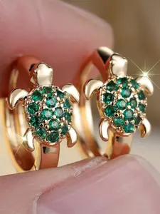 Geometric Square  Cute Sea Turtle Oval Stud Earrings Copper Inlaid Zircon Synthetic Zirconia Inlay Shining Charming Personality Design Engagement Daily Wear Jewelry Accessory for All Seasons for Women & Girls