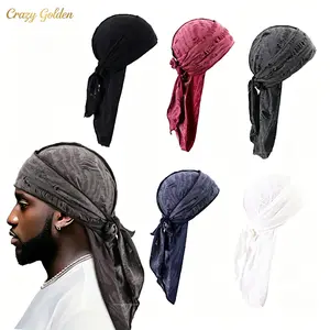 3Pcs Retro Distressed Durag Headwrap Set, Unisex Soft Stretch Ripped Bandana Pirate Turban, Breathable Hip Hop Streetwear Headband For Men Women Daily Outfit