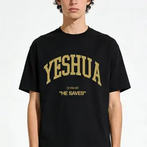 Retro Washed T-Shirt Single-Sided Printed (230 Pure Cotton T-Shirt) 'YESHUA HE SAVES' Letter And Pattern Print, Christian Gift, Mens TShirt, Mens Shirt Casual, Comfortable, Fashionable T-Shirt, Street Style Cotton