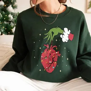[Sale Up To 50%] Christmas Cardiac Nurse Sweatshirt, Heart Anatomy Christmas Crewneck,Tachy Christmas ICU Nurse Shirt, Funny Holiday, streetwear graphic tee