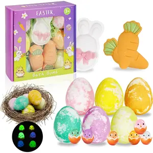 Easter Bath Bombs with Surprise Inside: 9 Pcs Natural Organic Egg Bunny Shaped Basket Stuffers for Kids Girls Boys Bubble Bathbombs Fruit Scented Spa Birthday Gift Set Party Favors Children Prize Toy