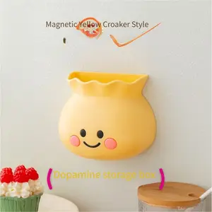 Cartoon Cute Emoji Storage Box, Magnetic Wall-Mounted Refrigerator Organizer, Bathroom Plastic Container, Pen Holder, Colorful Design