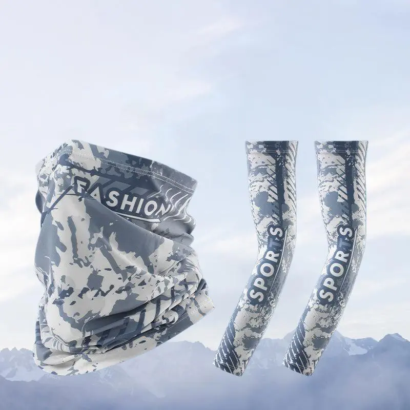 Gray and White [Arm Sleeves + Face Mask Set]