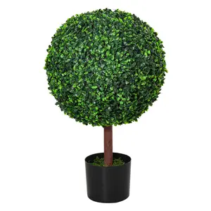 23.5-inch realistic boxwood spherical artificial tree with vivid natural leaf tones and stable potted base suitable for decorating backyard and garden outdoor scenes