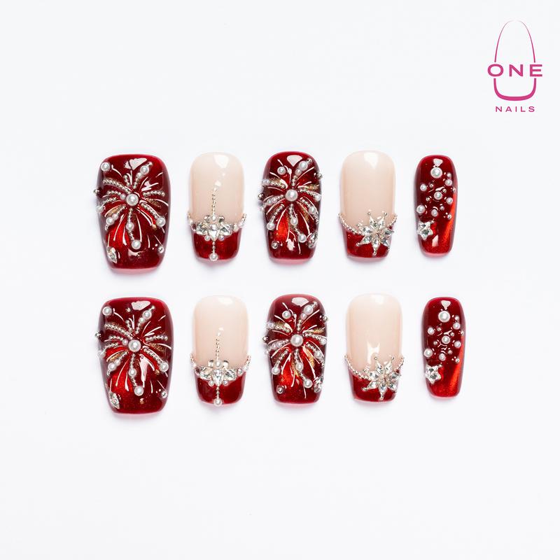 U1 Nails Lunar New Year Collection Handmade Medium Square Press on Nails for Festive Everyday Wear